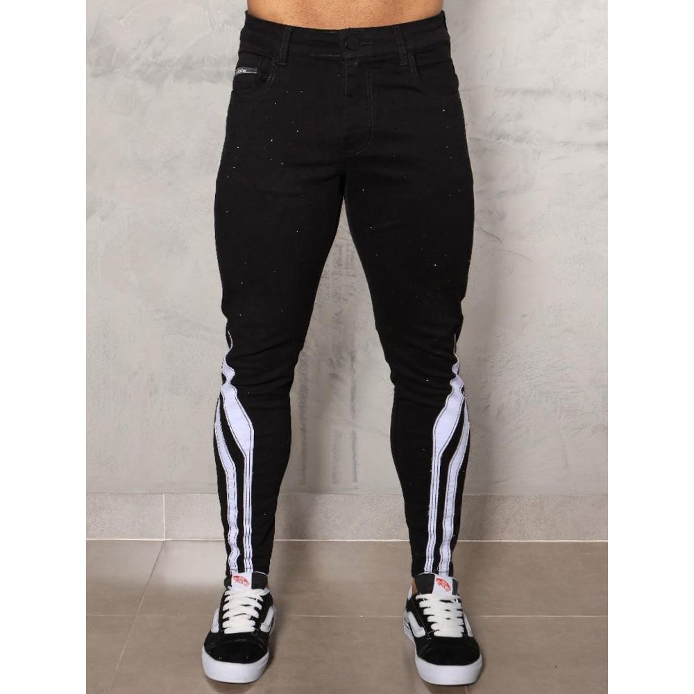 Calça Preta Skinny Masculina Faixa Lateral Street Codi Jeans