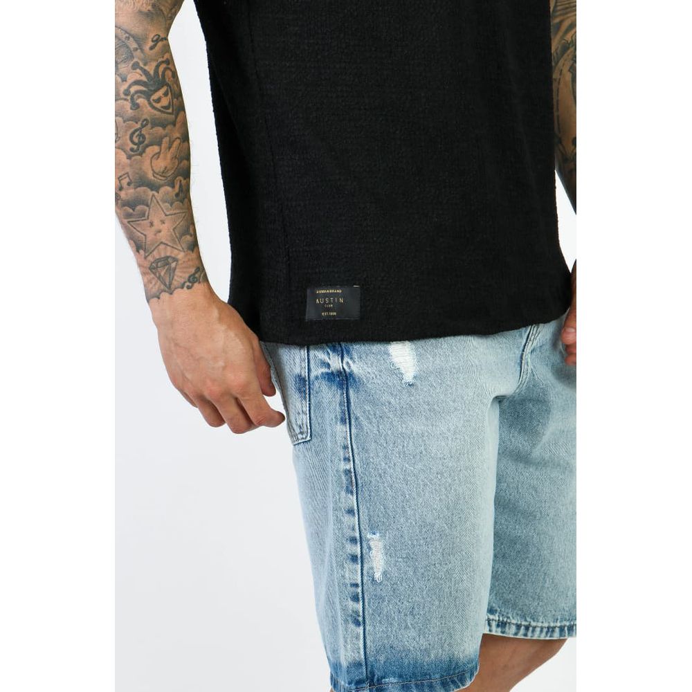 Camiseta Regata Praia Malha Crochê Lã Texturizada Masculina Preto