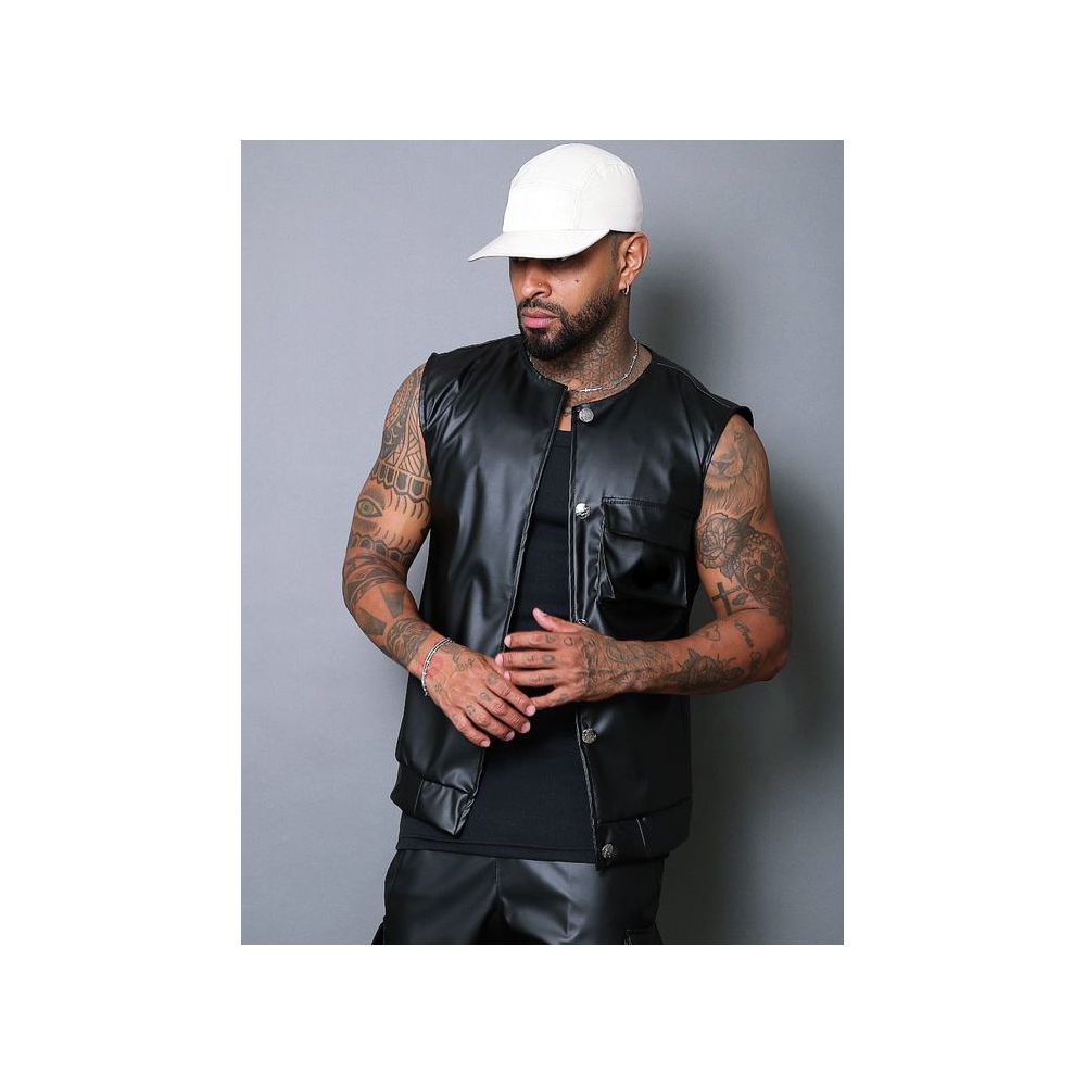 Colete Masculino Courino Lacapa Bolso Cargo Streetwear Preto Preto