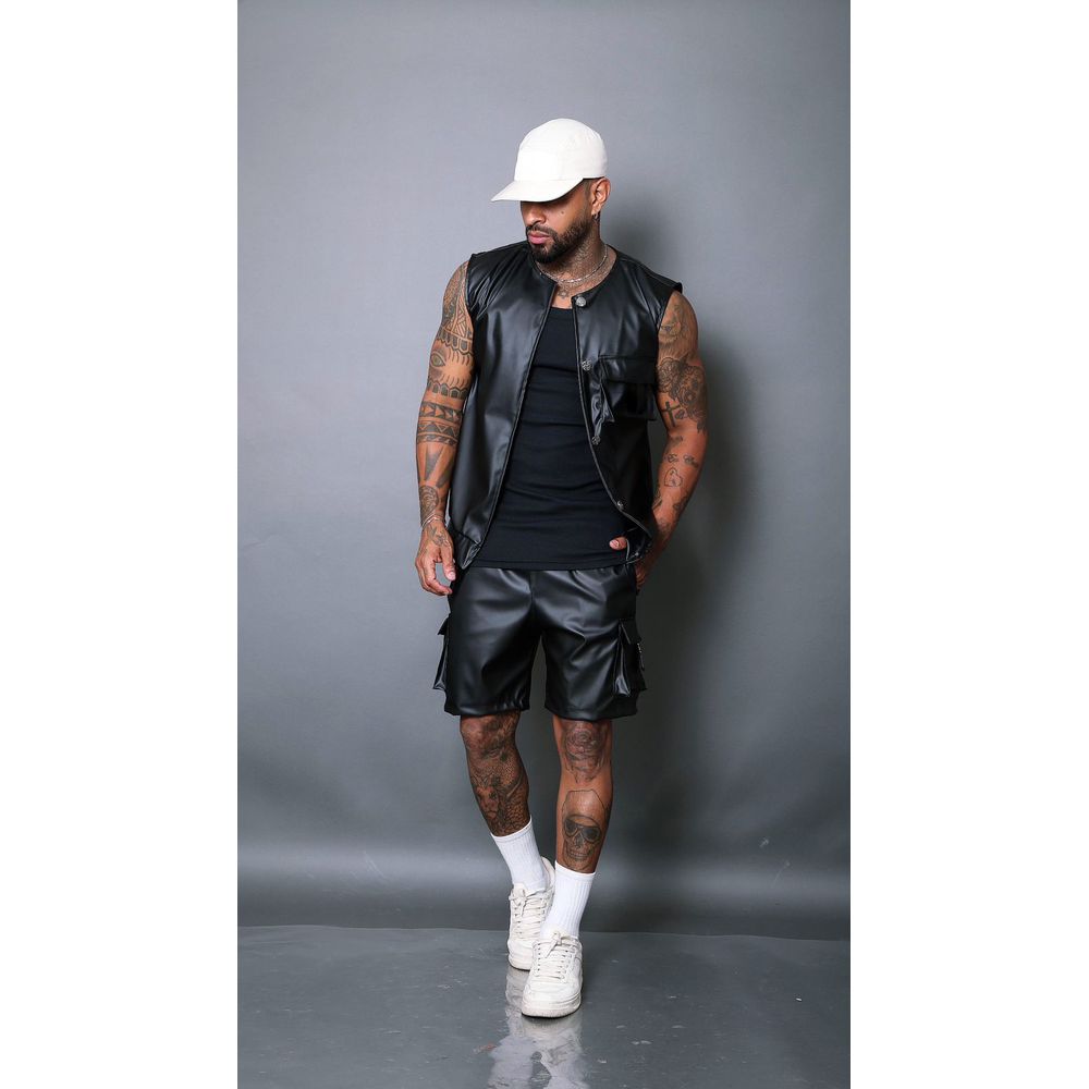 Colete Masculino Courino Lacapa Bolso Cargo Streetwear Preto Preto
