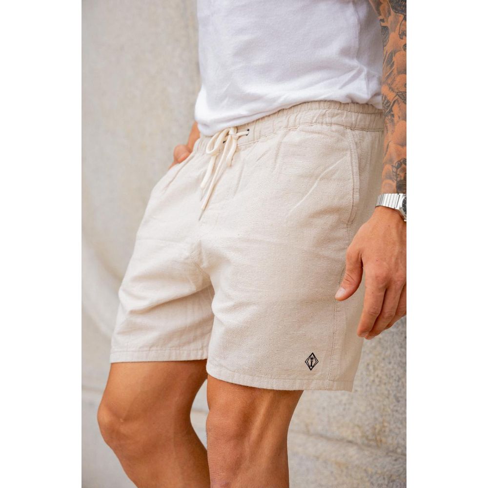 Short Curto Masculino Bermuda Linho Alfaiataria Slim Fit Bege