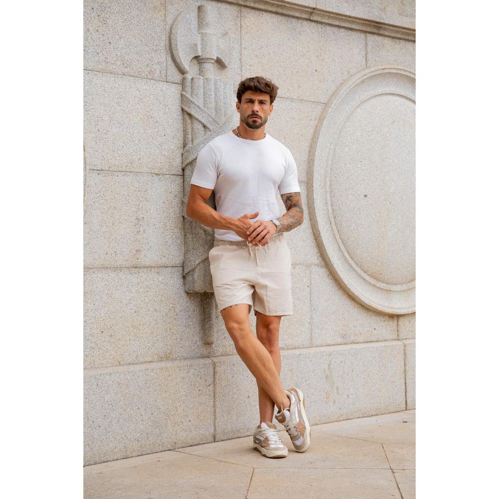 Short Curto Masculino Bermuda Linho Alfaiataria Slim Fit Bege