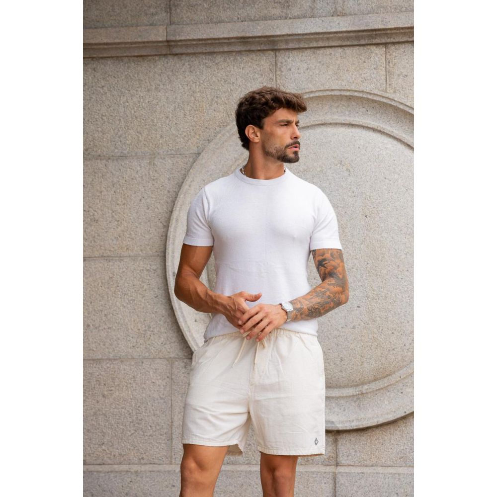 Short Curto Masculino Bermuda Linho Alfaiataria Slim Fit Bege