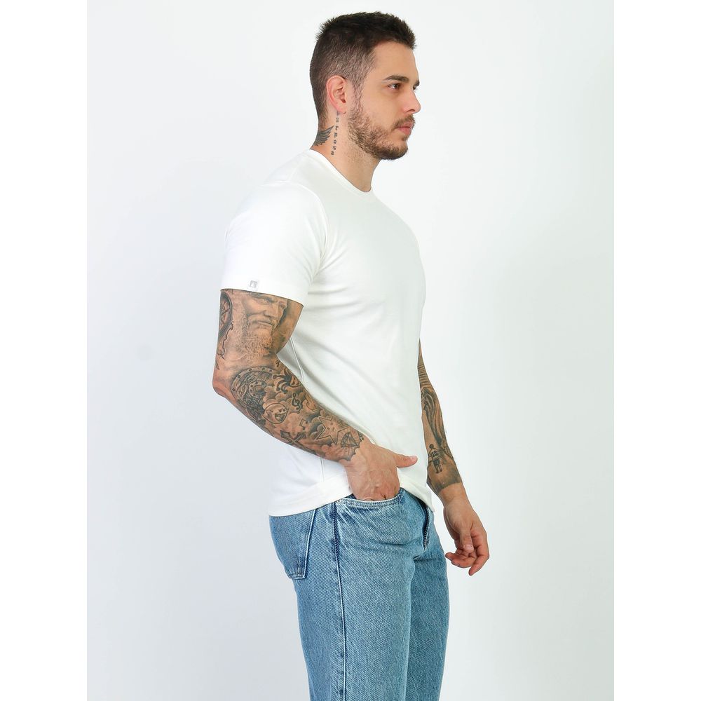 Camiseta Slim Fit Branca Masculina Suedine Malha Egipcia Branco