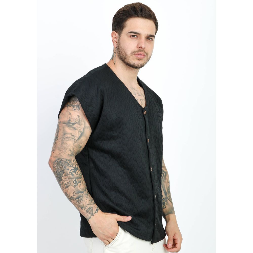 Colete Masculino Oversized Camisa Casual Com Botões Premium Preto