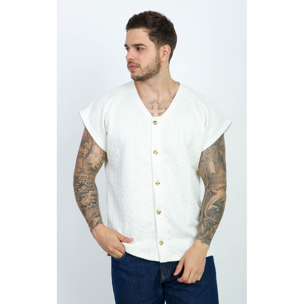 Colete Masculino Oversized Malha Matelasse Osaka Com Botão Off White