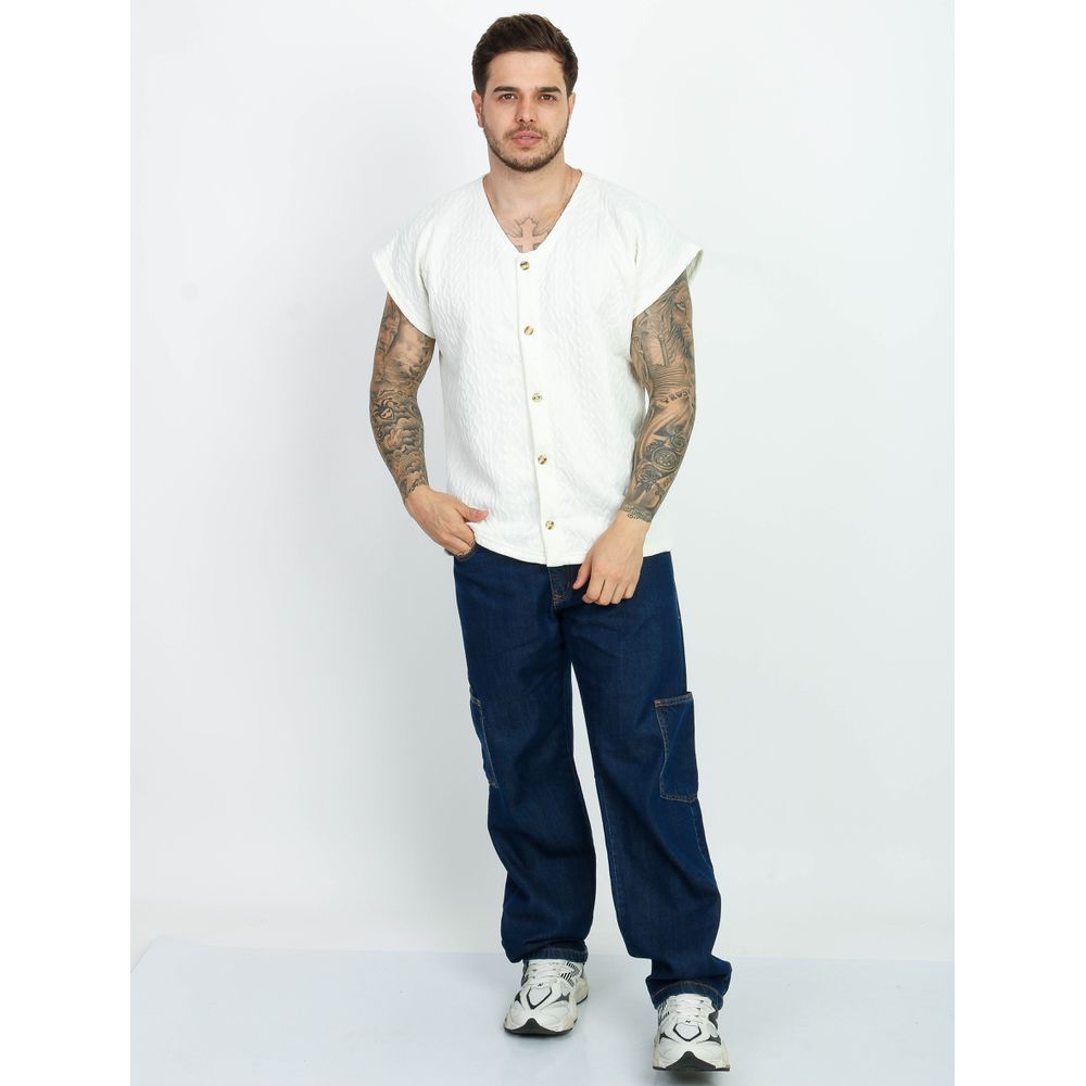 Colete Masculino Oversized Malha Matelasse Osaka Com Botão Off White