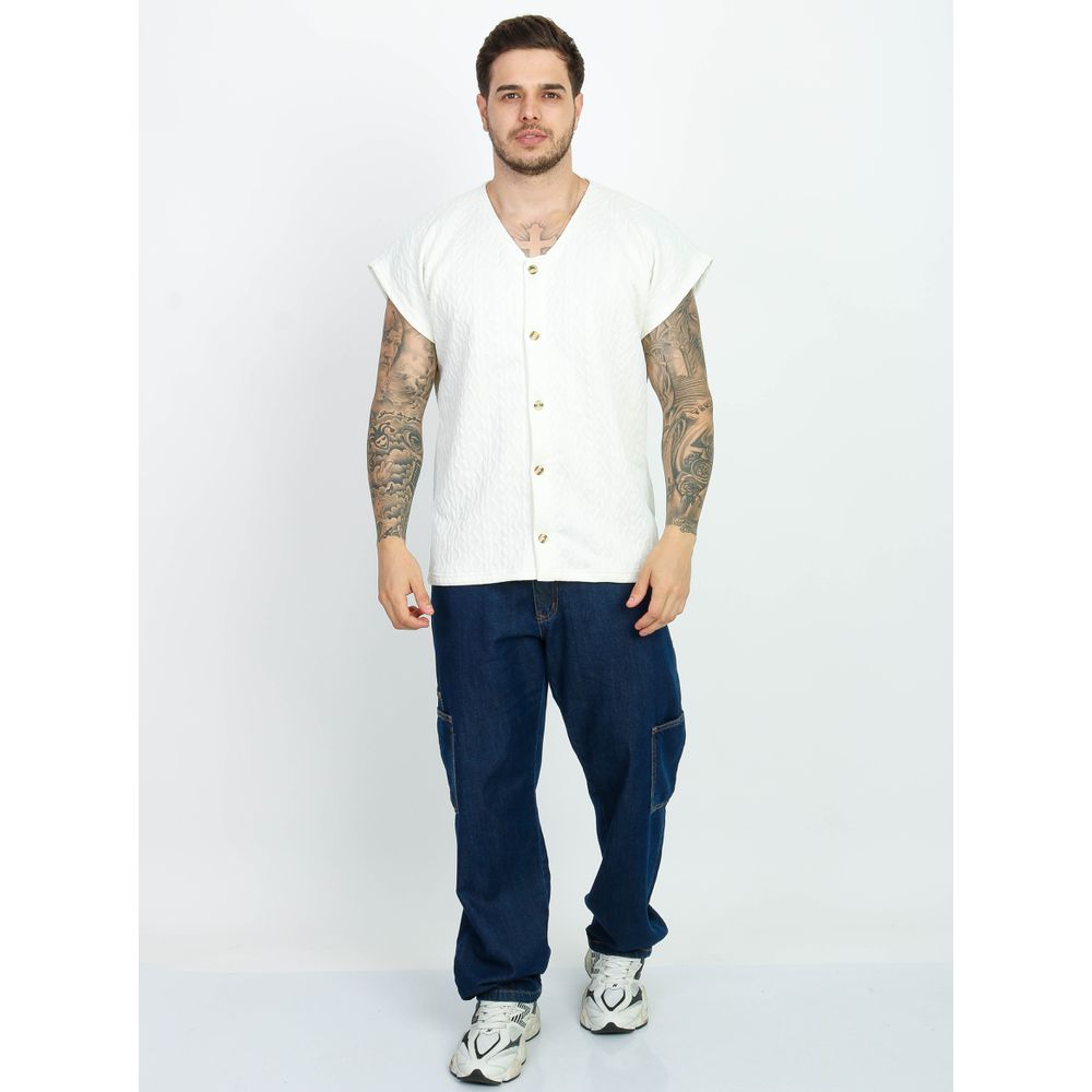 Colete Masculino Oversized Malha Matelasse Osaka Com Botão Off White