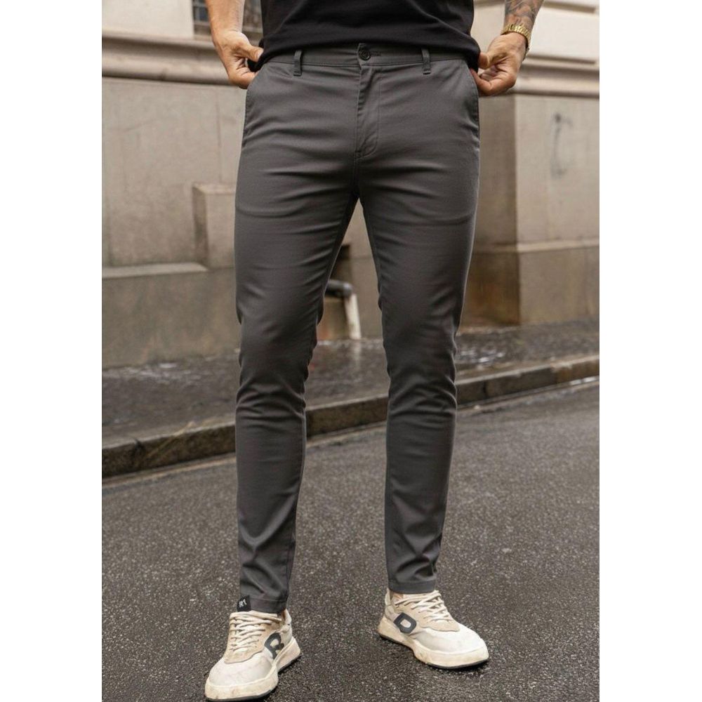 Calça Social Sarja Alfaiataria Cinza Masculina Slim Premium