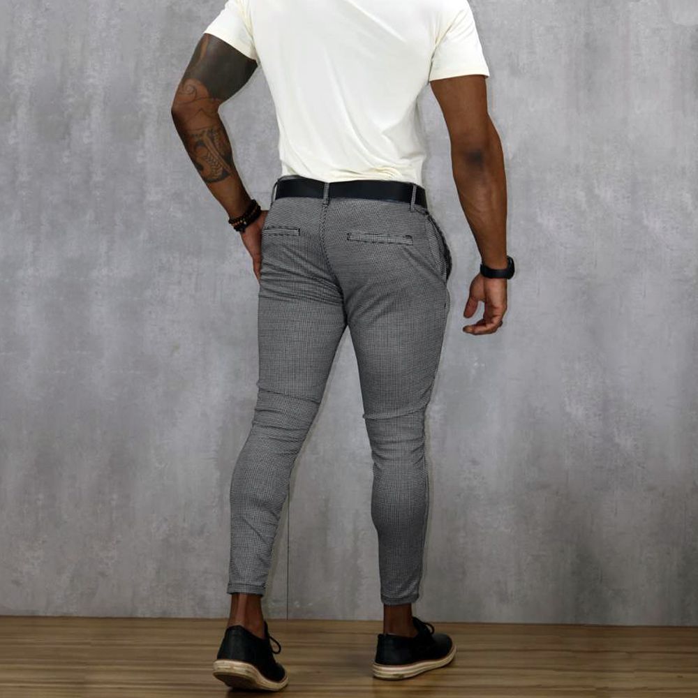 Calça Alfaiataria Masculina Jacquard Skinny Moletinho Xadrez