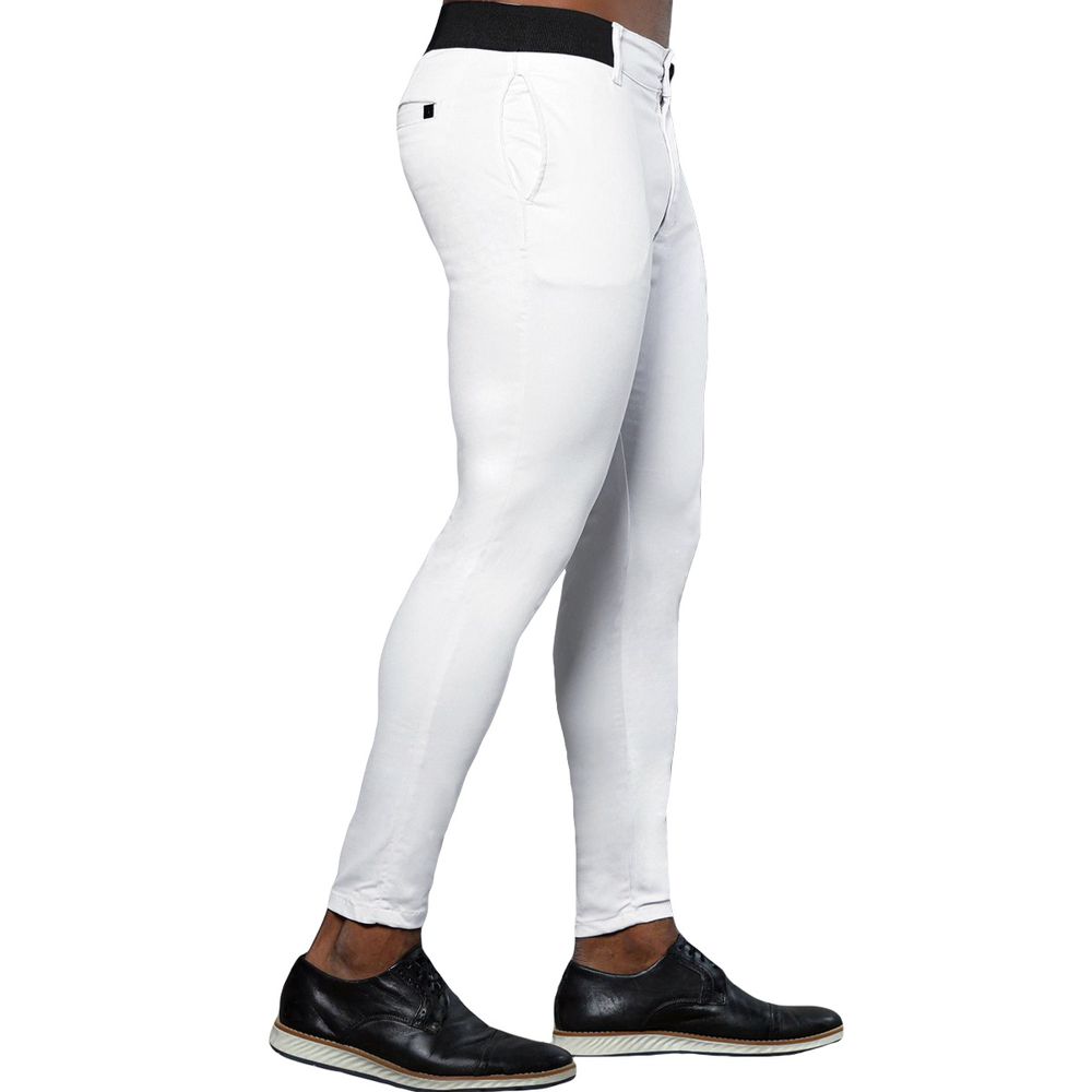 Calça Alfaiataria Branca Masculina Skinny Com Elástico No Cós