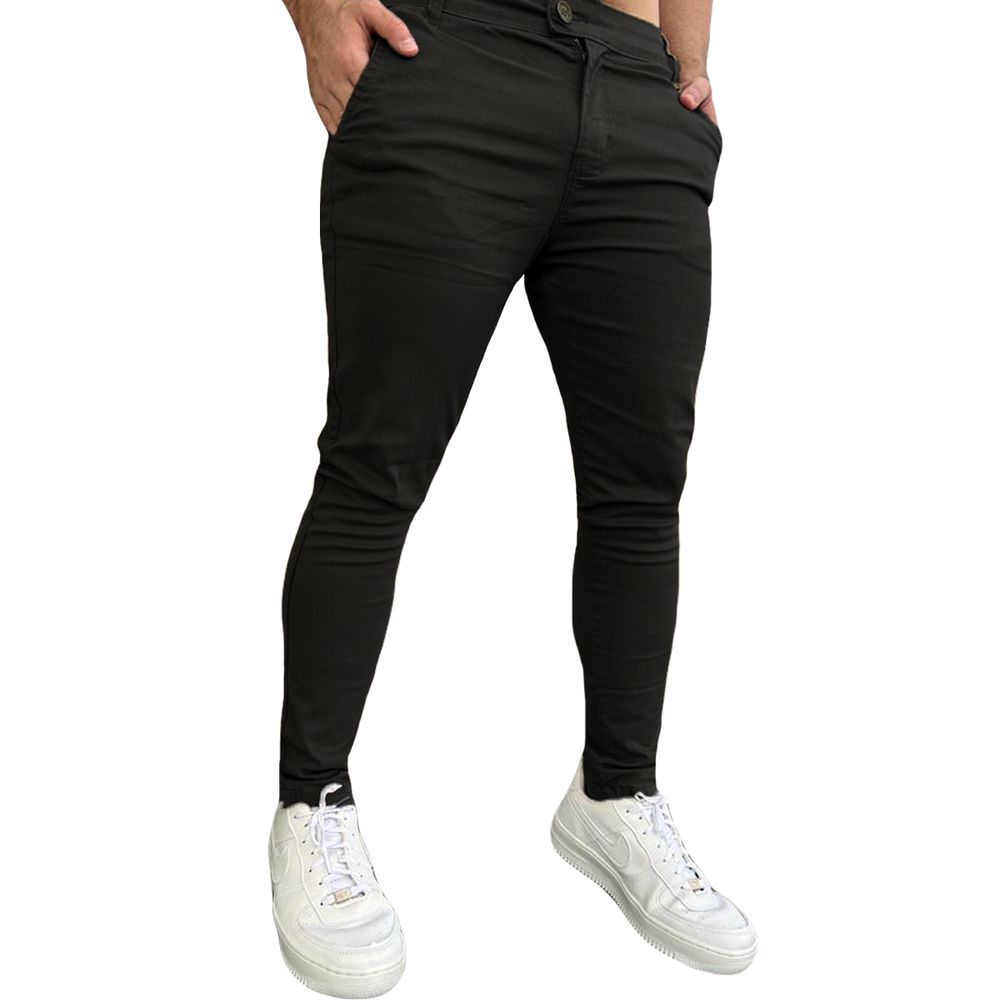 Calça Sarja Alfaiataria Italiana Skinny Preta Com Elastano
