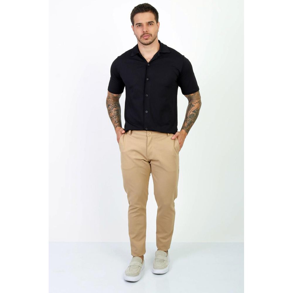 Calça Chino Malha Alfaiataria Jones Masculina Skinny - Cáqui