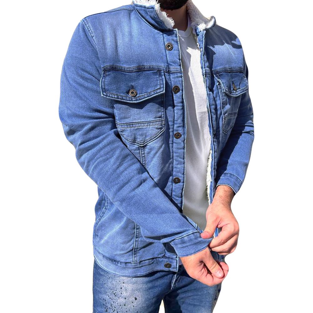 Jaqueta Jeans Slim Fit Forrada Com Pelo Gola Pelinho Premium