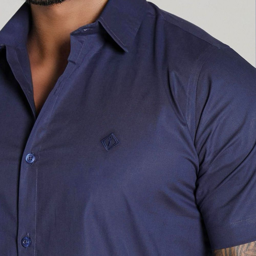 Camisa Social Manga Curta Codi Jeans Toque Acetinado - Azul