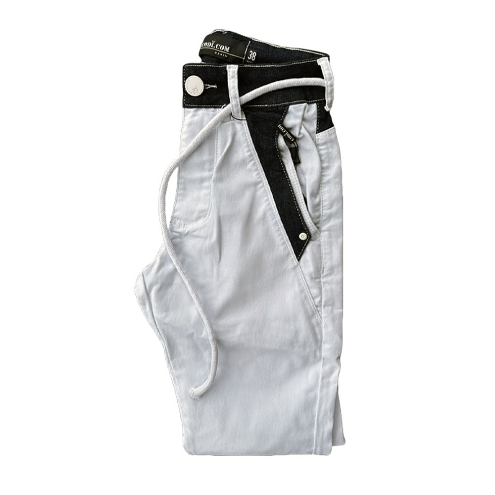 Calça Jeans Masculina Super Skinny Branca Bicolor Cordão