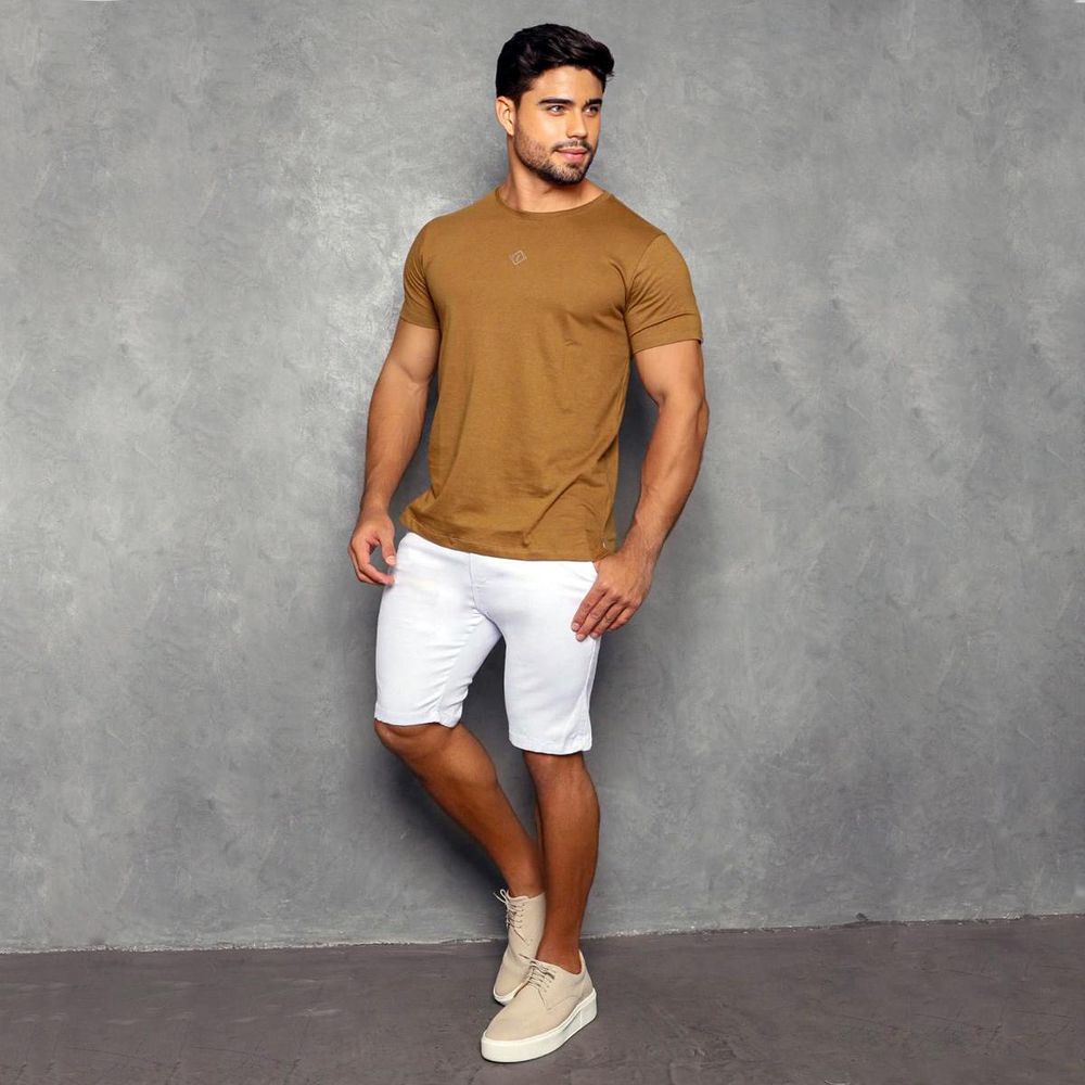 Bermuda Alfaiataria Skinny Branca Casual Premium Masculina