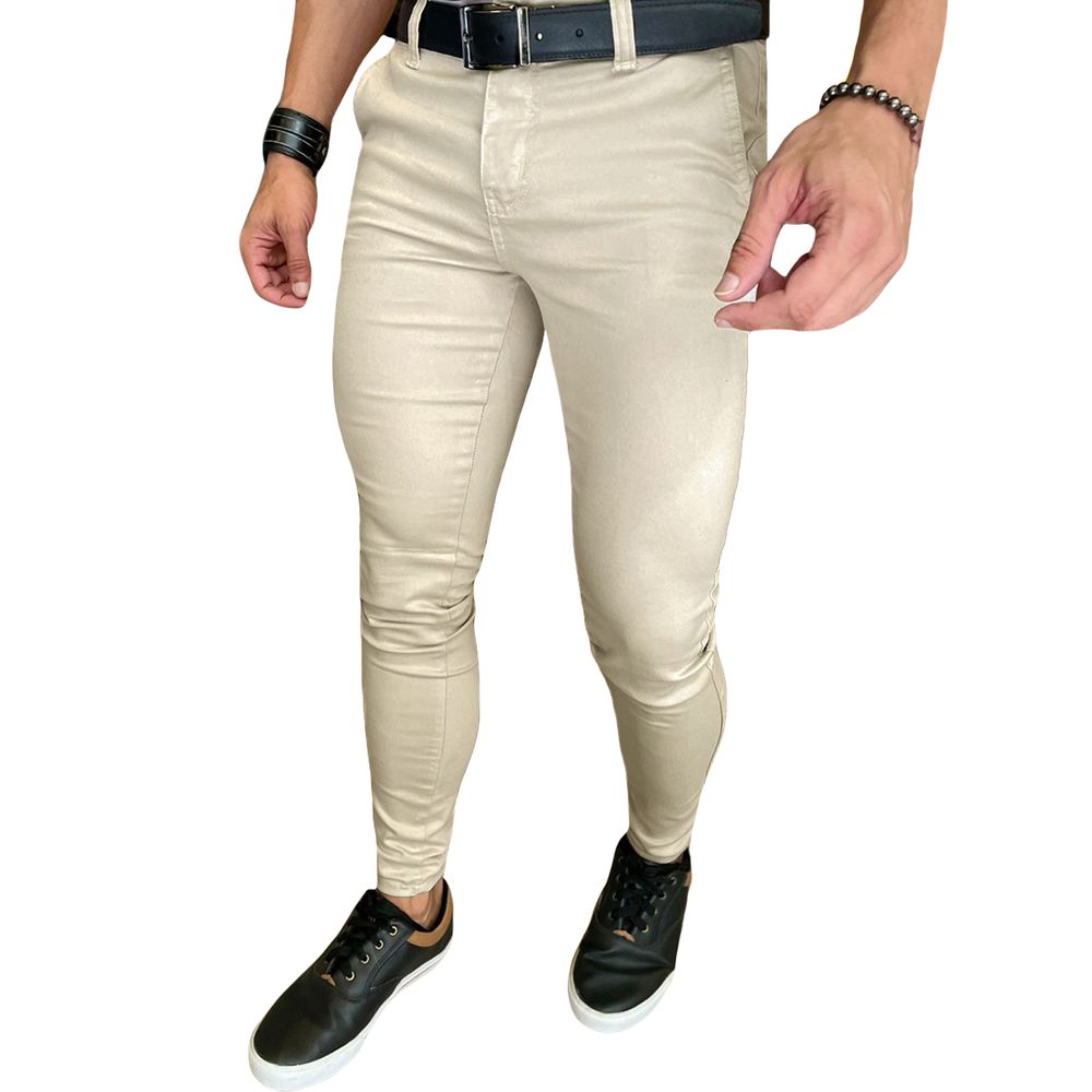 Calça Alfaiataria Bege Skinny Social Chino Premium Masculina