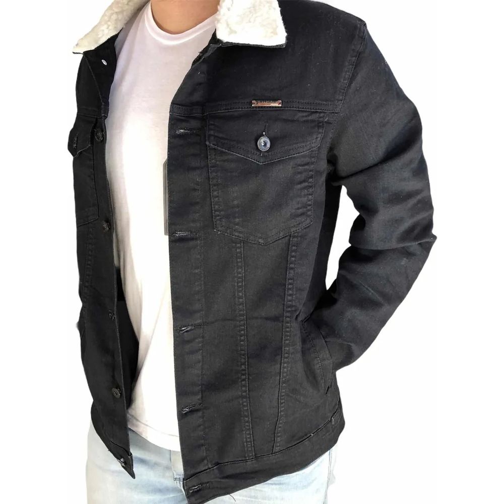Jaqueta Preta Slim Detalhe Na Gola Com Pelo Branco Premium