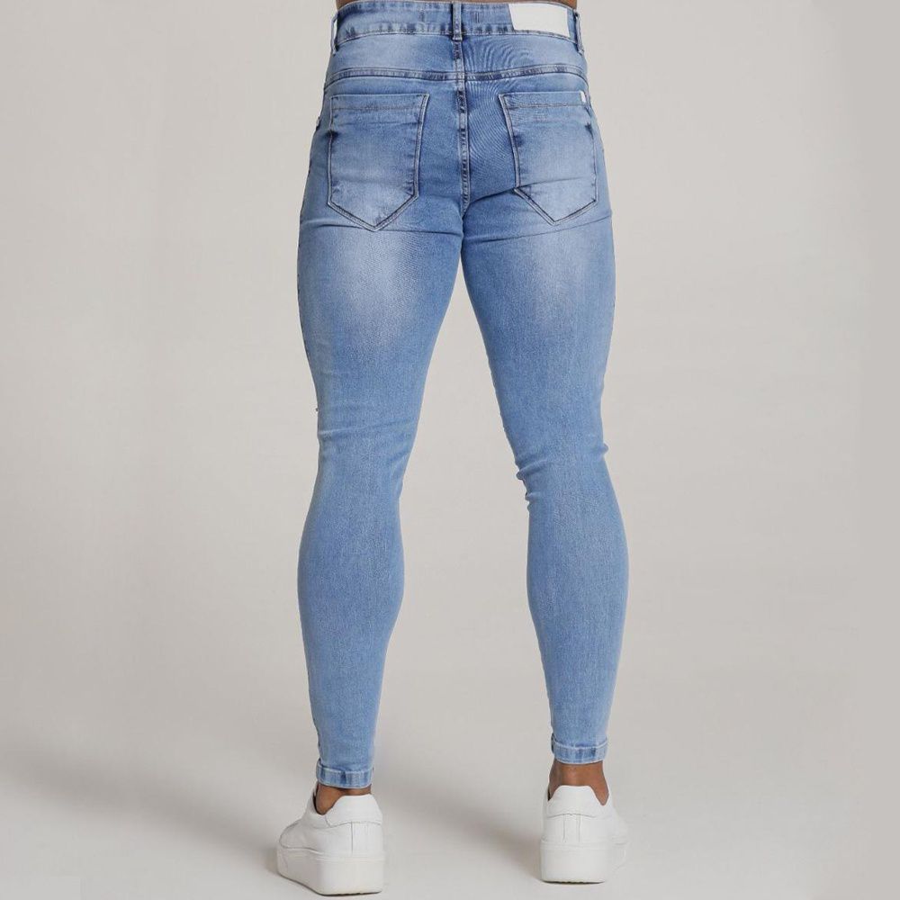 Calça Jeans Skinny Com Destroyed Rasgada Premium Sky Clean