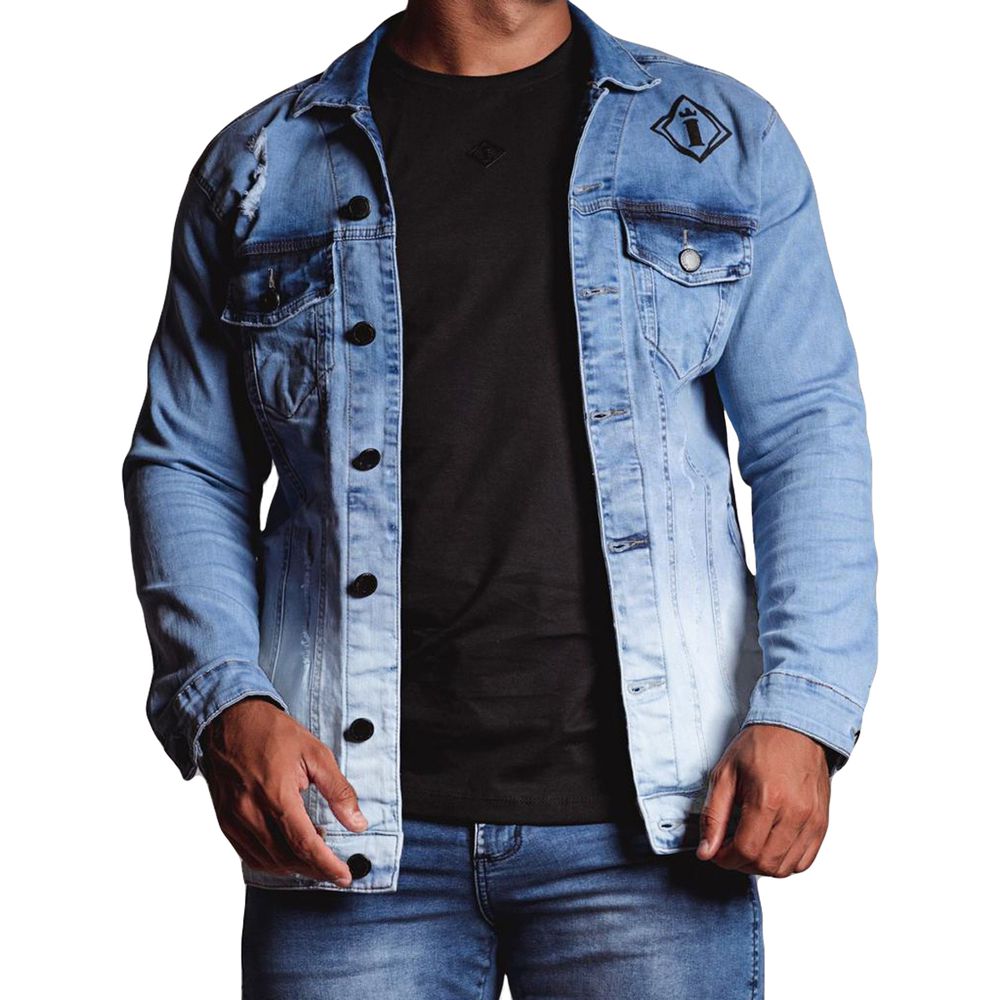 Jaqueta Jeans Degradê Azul Destroyed Masculina Cod... - CHIEREGATO OUTLET