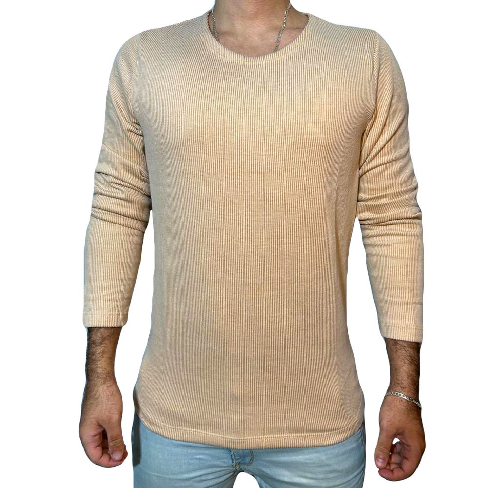 Suéter Manga Longa Canelada Tricot Slim Masculina Premium