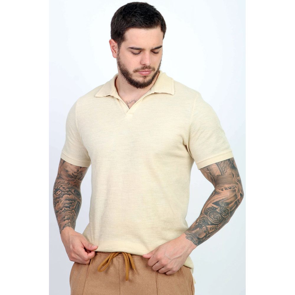 Camisa Polo Sem Botão Texturizada Malha Waffle Tricot Slim