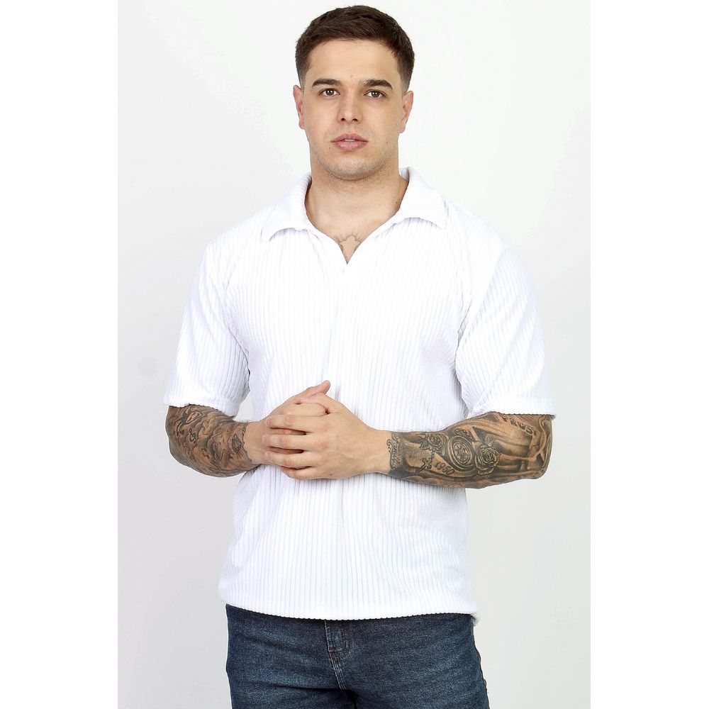 Camisa Resort Polo Sem Botão Aveludada Malha Towel - Branco