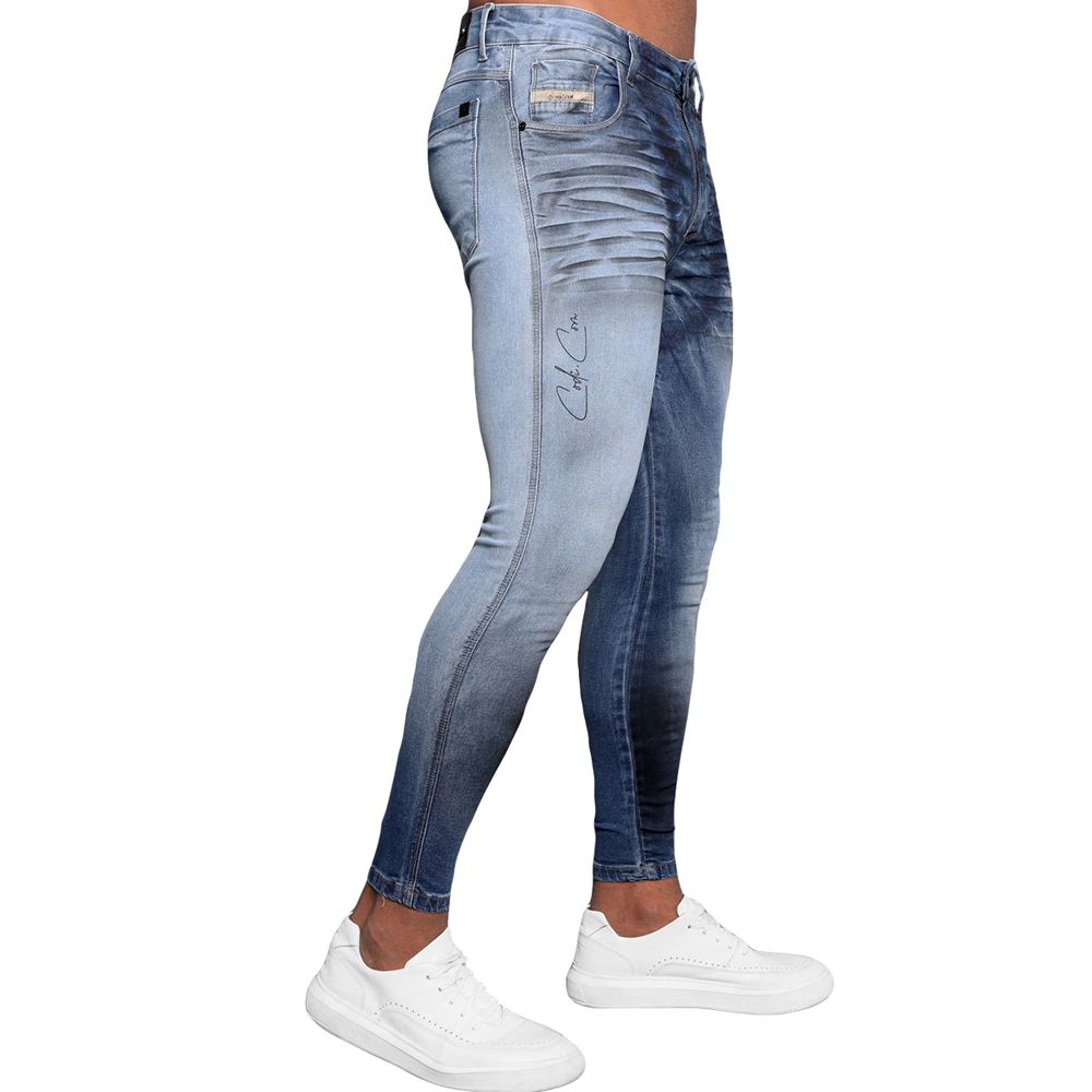 Calça Jeans Destroyed Super Skinny Pigmento Manchada Premium