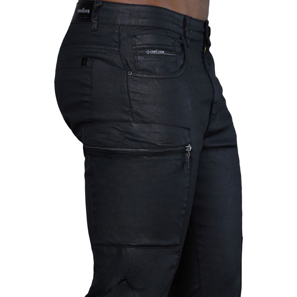 Calça Preta Resinada Skinny Ziper Lateral Premium Masculina