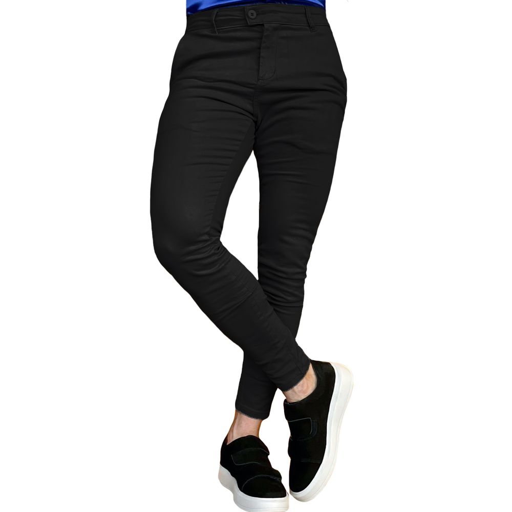 Calça Sarja Alfaiataria Italiana Skinny Preta Com Elastano