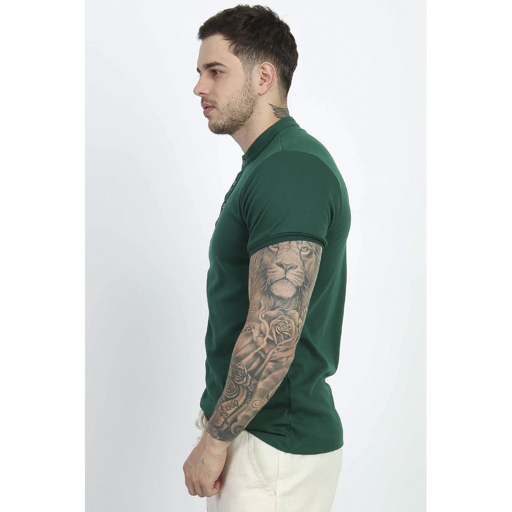 Camiseta Henley Gola Padre 3 Botões Masculina Slim Cotton