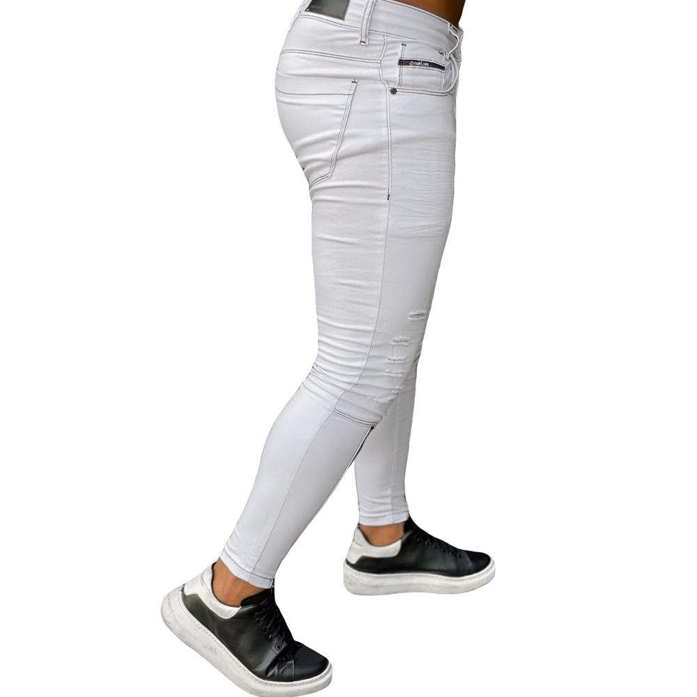 Calça Branca Skinny Zíper Frontal Canela Masculina