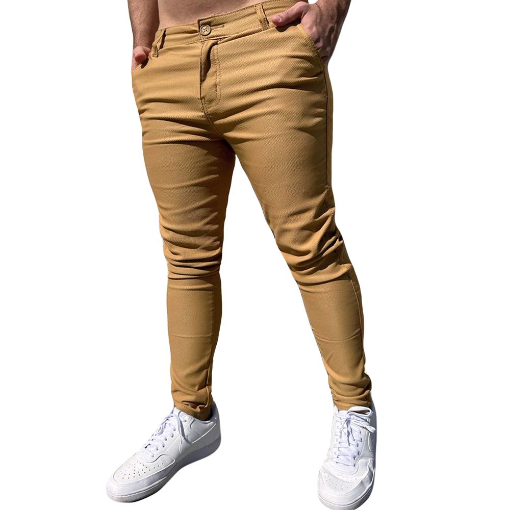 Calça Alfaiataria Twill Cáqui Masculina Skinny Social Com Textura