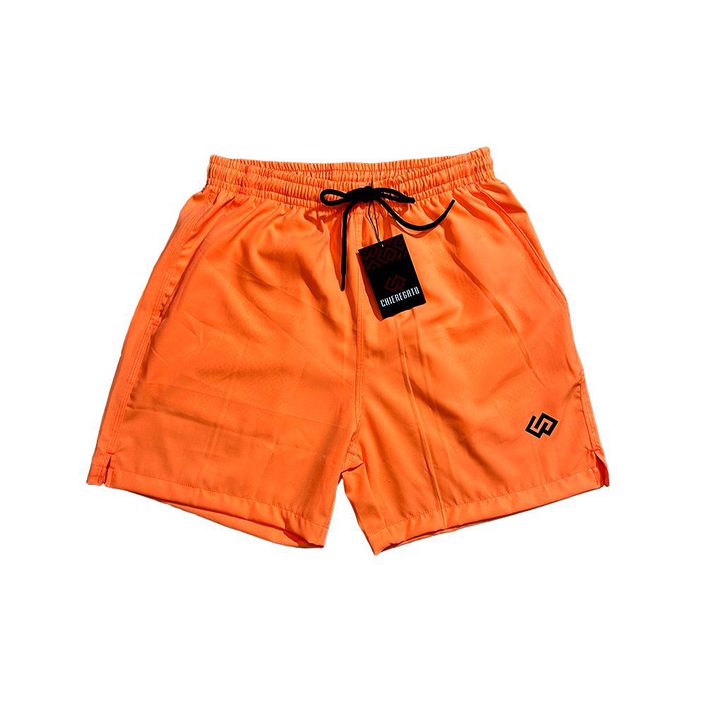 Short Praia Elastano Laranja Neon Liso Masculino Premium