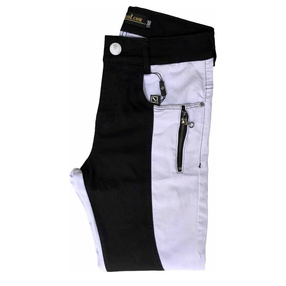 Calça Bicolor Skinny Preta e Branco Com Zíper Codi Jeans