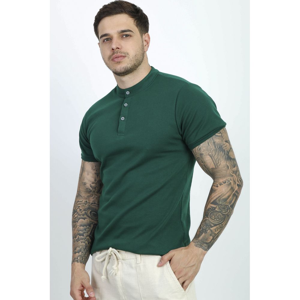 Camiseta Henley Gola Padre 3 Botões Masculina Slim Cotton