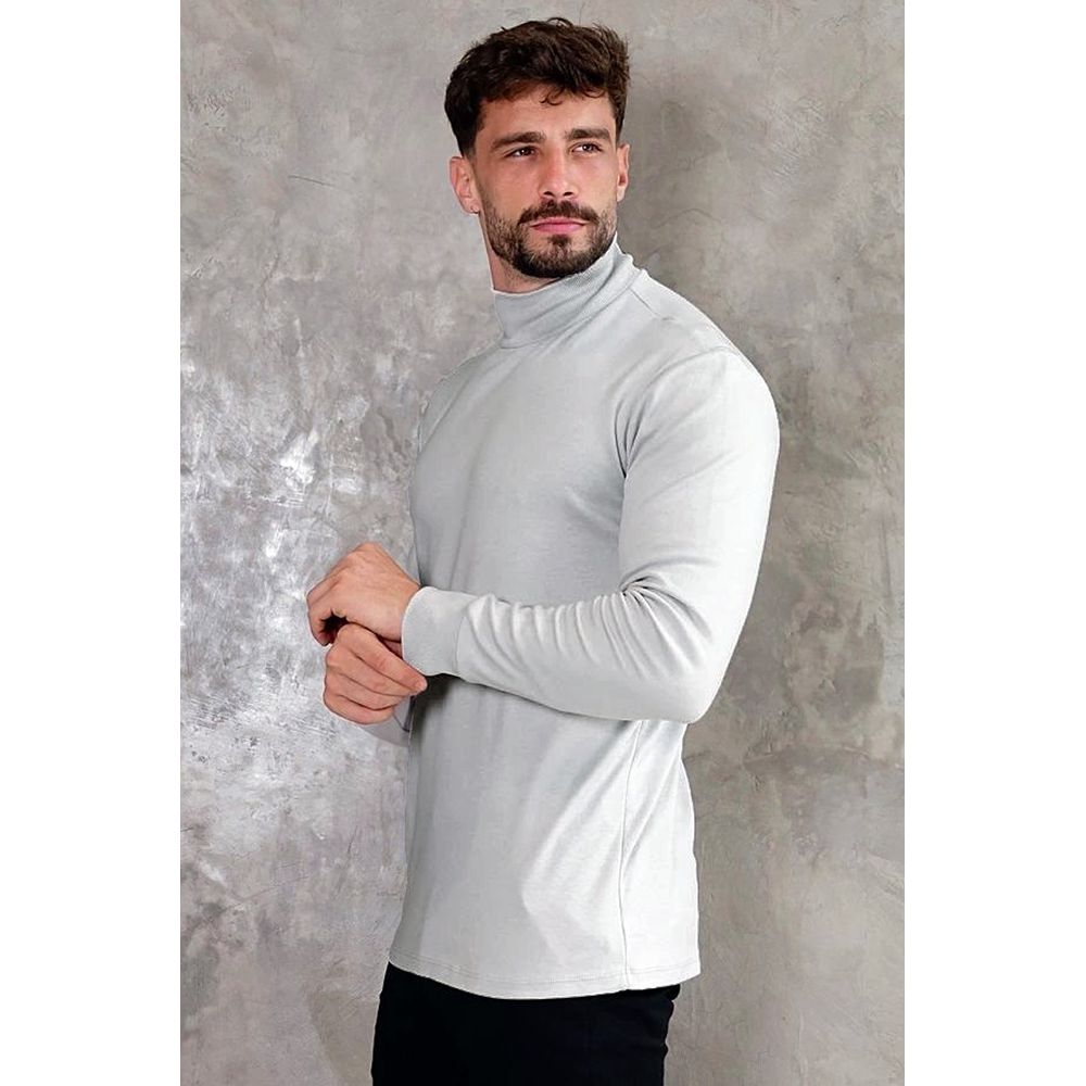 Manga Longa Gola Alta Masculina Suedine Gola Role Slim Fit
