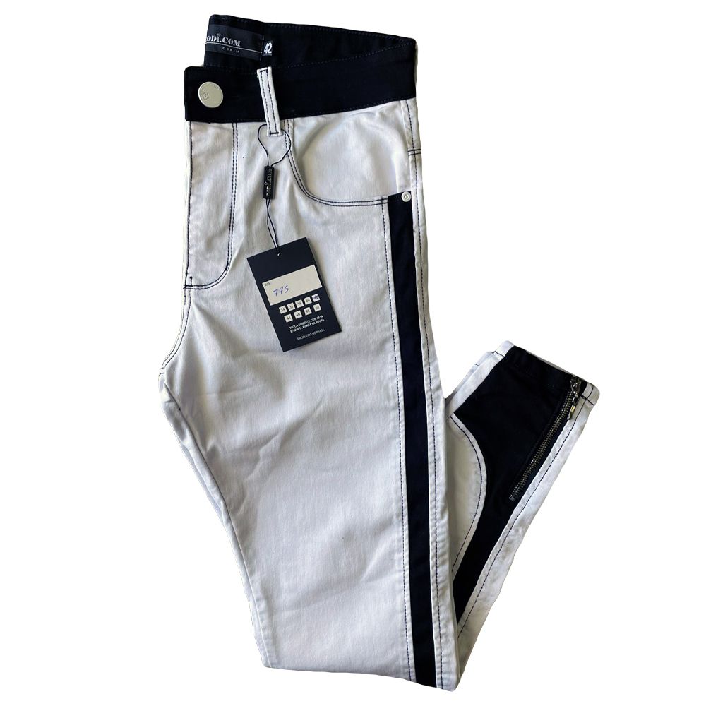 Calça Branca Bicolor Preta Skinny Zíper Na Barra Masculina