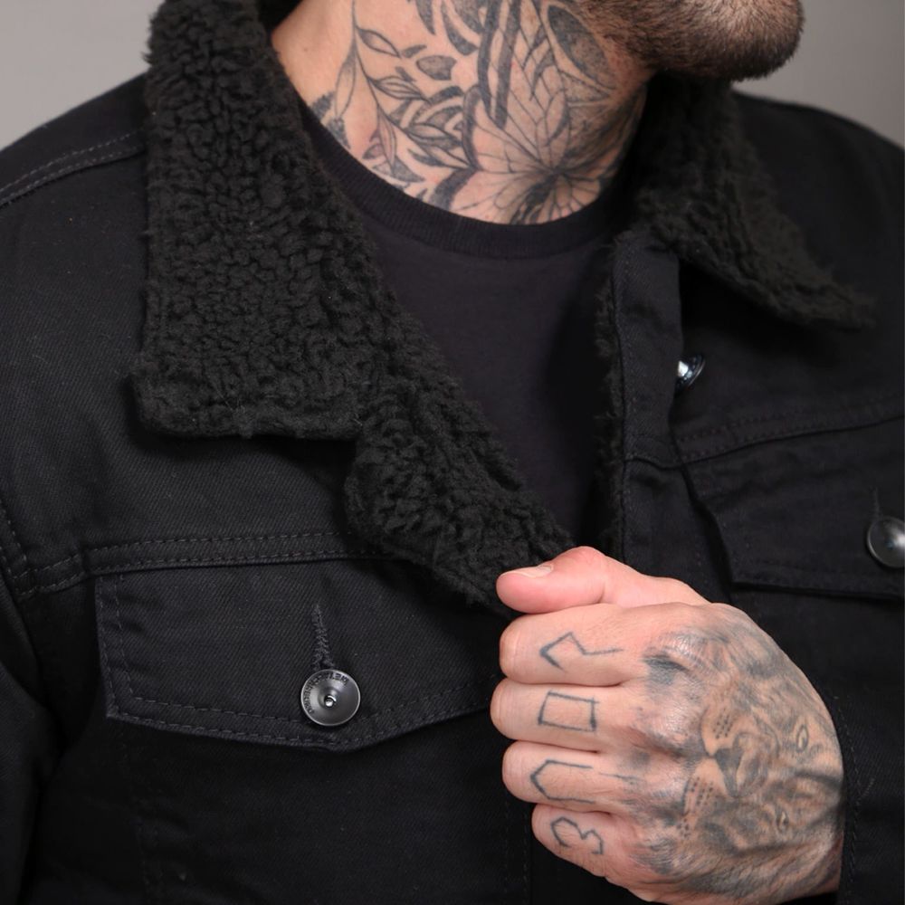 Jaqueta Trucker Sherpa Forro Pelinho Masculina Preta Forrada