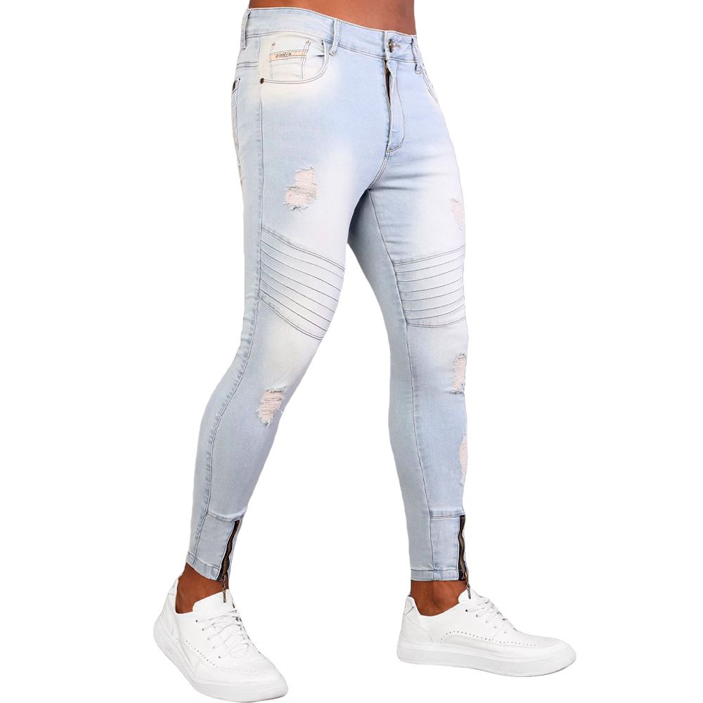 Calça Jeans Super Skinny Zíper Na Canela Destroyed... - CHIEREGATO OUTLET