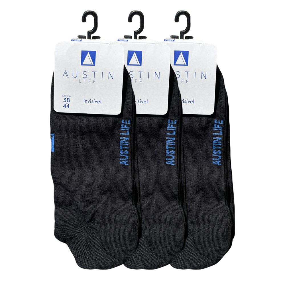 Kit Com 3 Meias Invisível Soquete Unissex Cor Preto