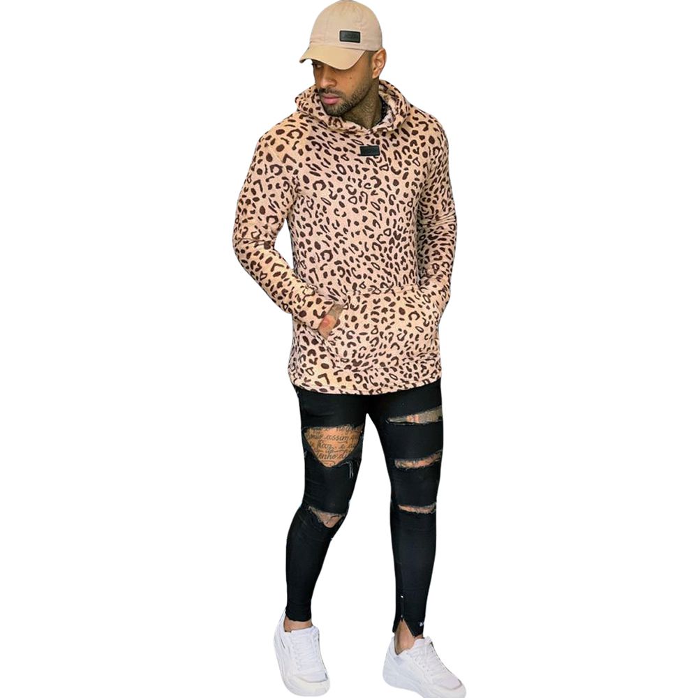 Casaco Moletom Pelinho Masculino C/ Capuz Animal Print Onça