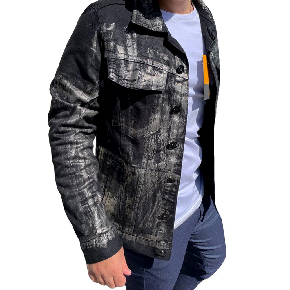 Jaqueta Jeans Preta Metalizada Marmorizada Masculina Premium Personalizada