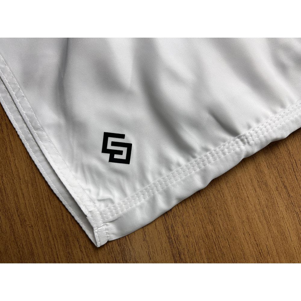 Short Praia Tactel Branco Liso Logo Preto Masculino Premium