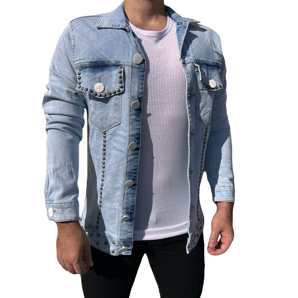 Jaqueta Jeans Destroyed Masculina Com Detalhe Pedrarias Codi