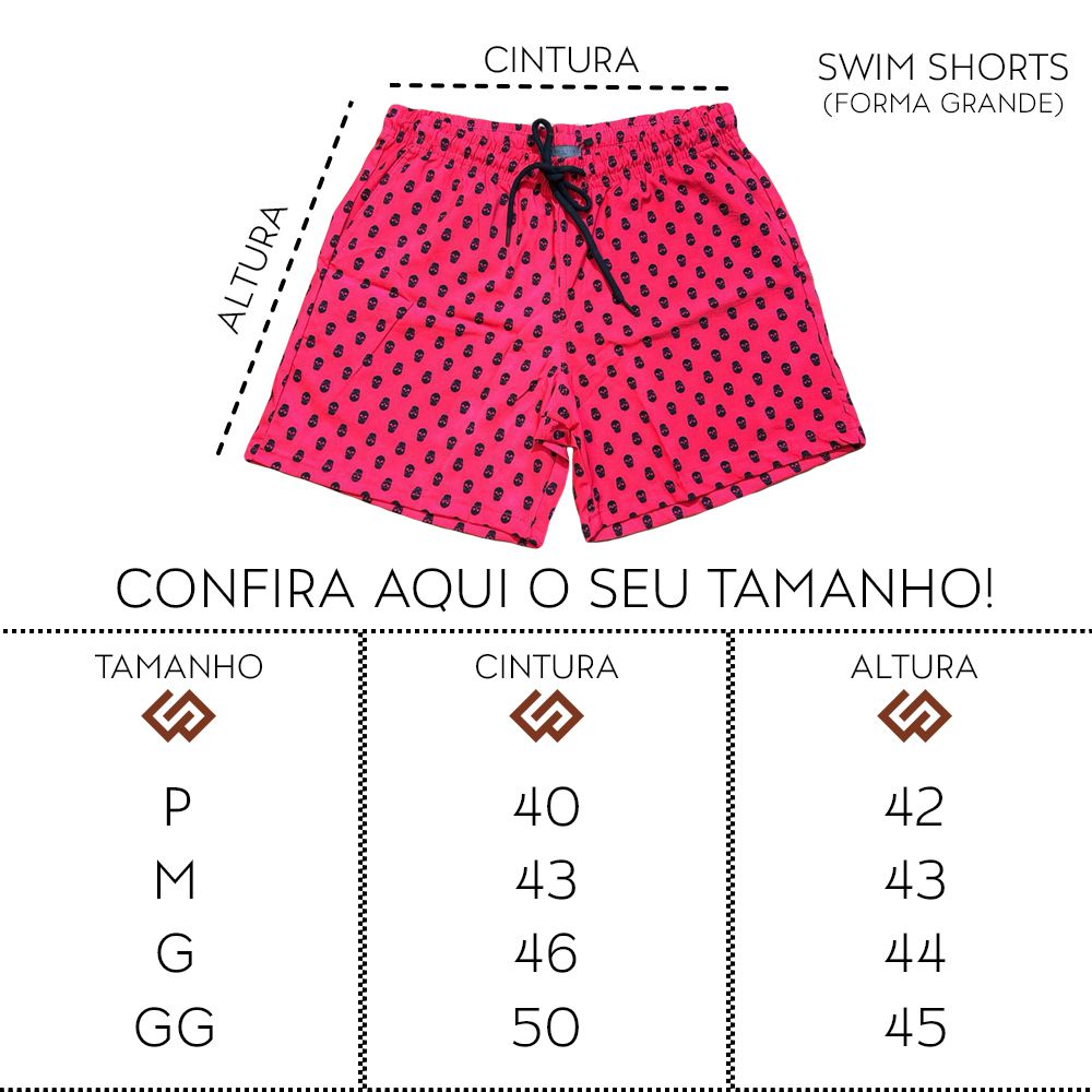 Short Bermuda Moda Praia Rosa Neon Estampado Caveira Verão