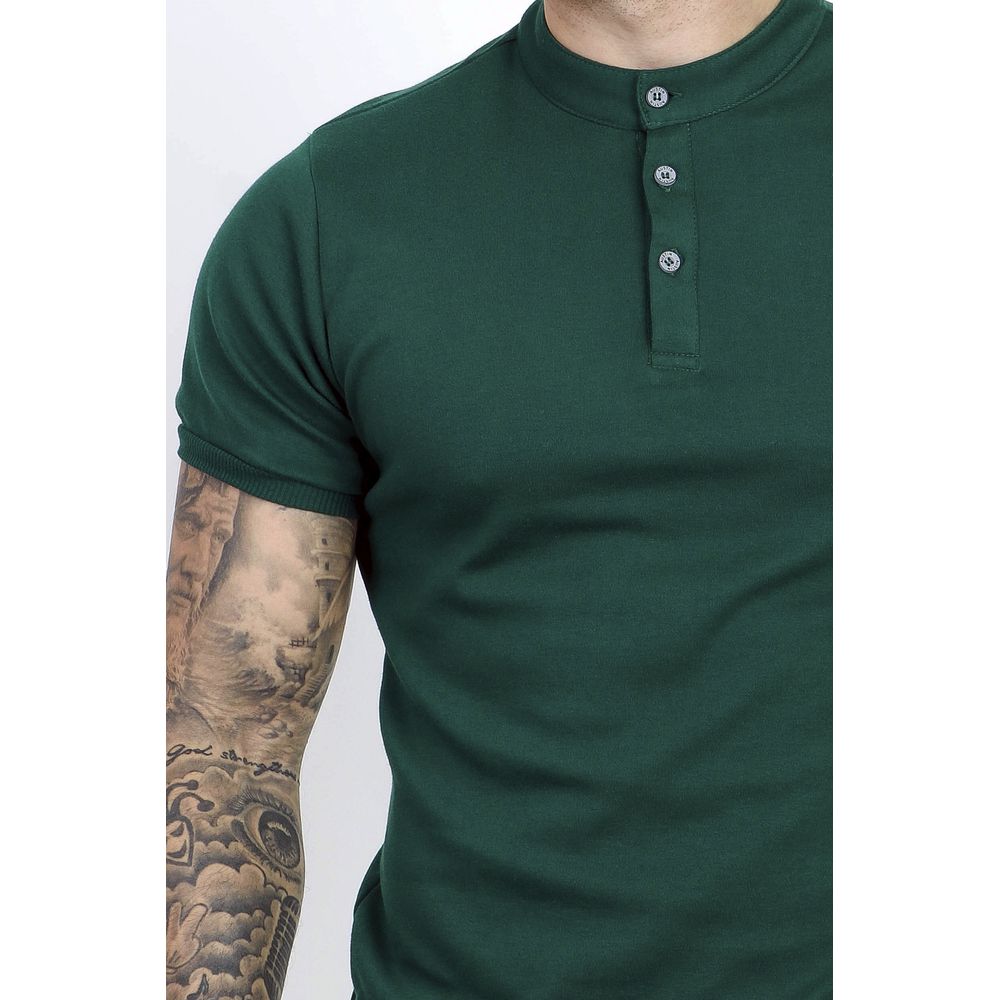 Camiseta Henley Gola Padre 3 Botões Masculina Slim Cotton