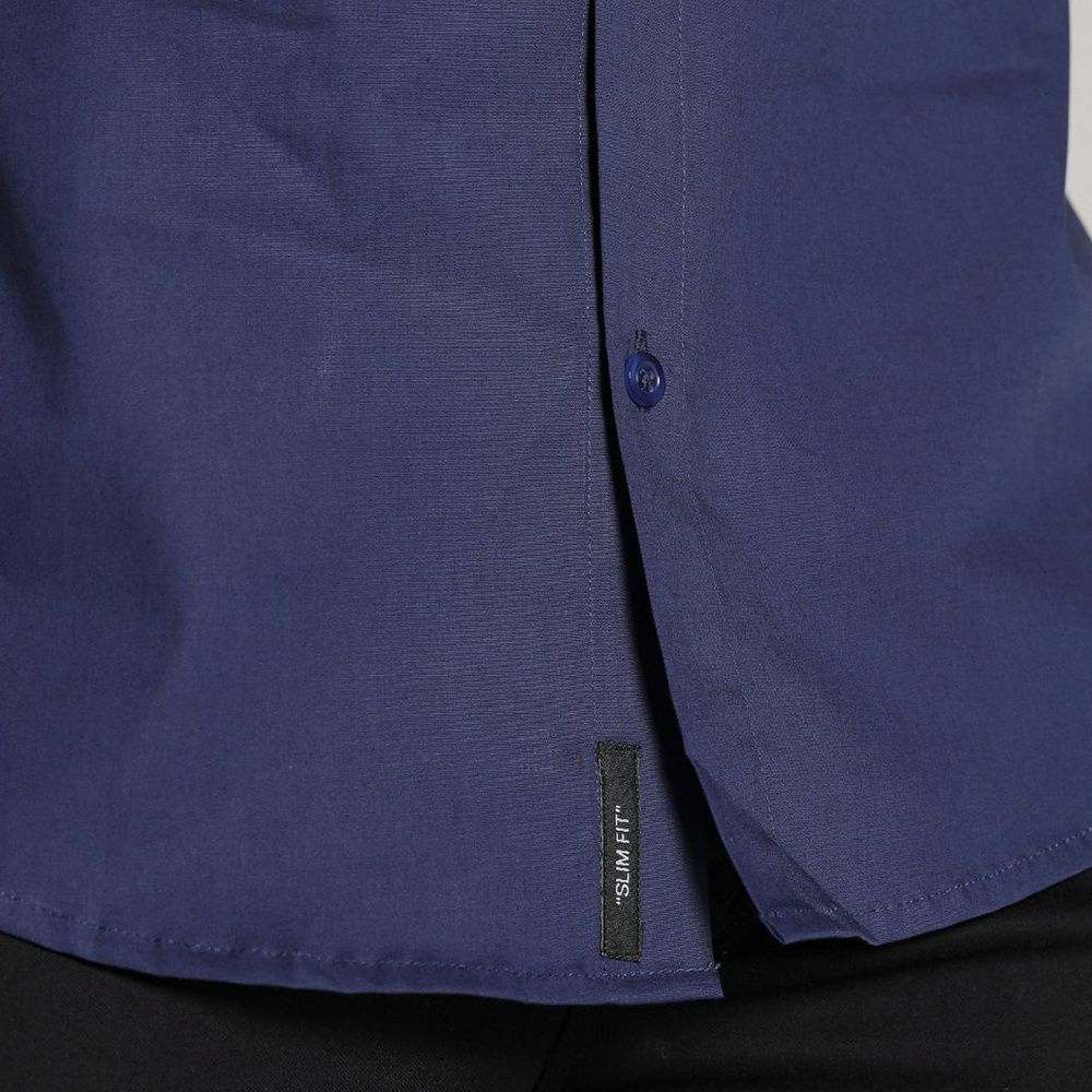 Camisa Social Manga Curta Codi Jeans Toque Acetinado - Azul