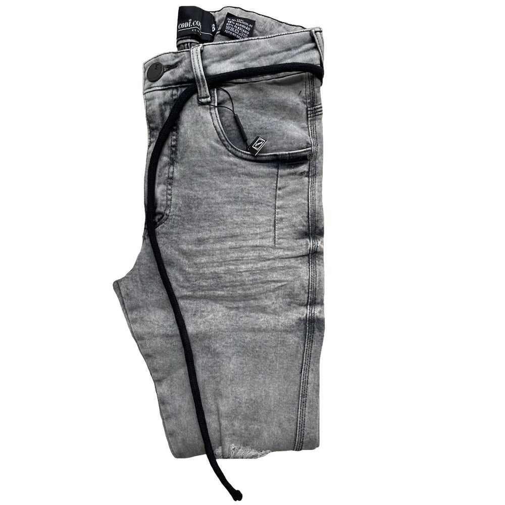 Calça Jeans Super Skinny Marmorizada Com Cordão Codi
